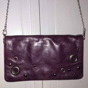 International Hobo Purple Leather Crossbody/Clutch Bag with Silver Chain Strap
